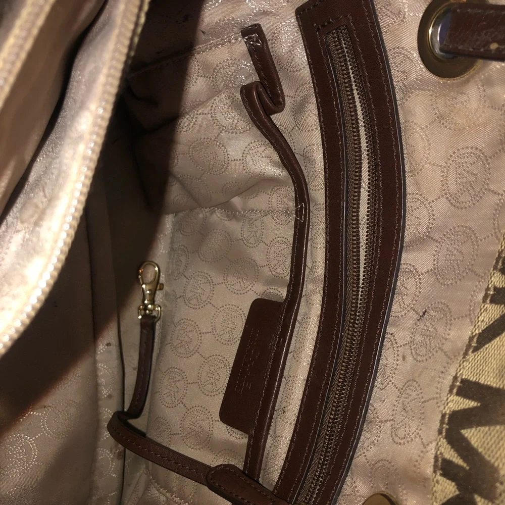 Michael Kors Brown Signature MK Logo Tote with Gold Hardware